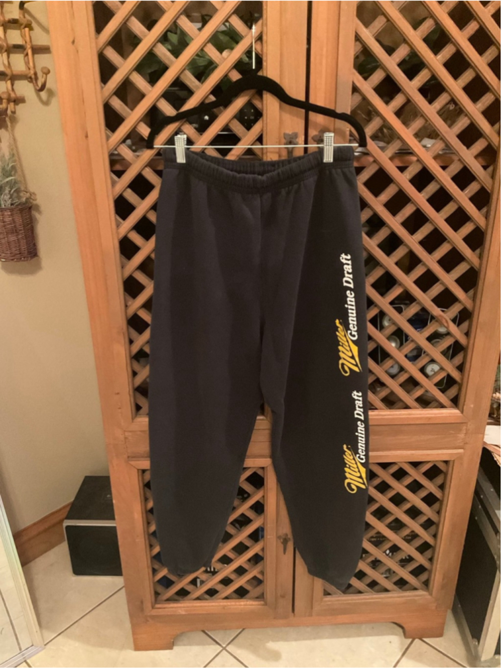 Rare Vintage Miller Genuine Draft Black Graphic Sweatpants Joggers Medium